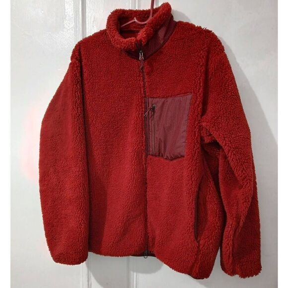 Uniqlo womens large RICH DARK RED pile fleece full zip teddy jacket - Picture 1 of 9